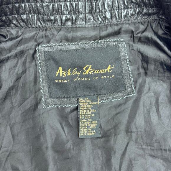 Ashley Stewart Great Women of Style Black Cropped Genuine Leather Jacket Size 3X - Picture 4 of 4